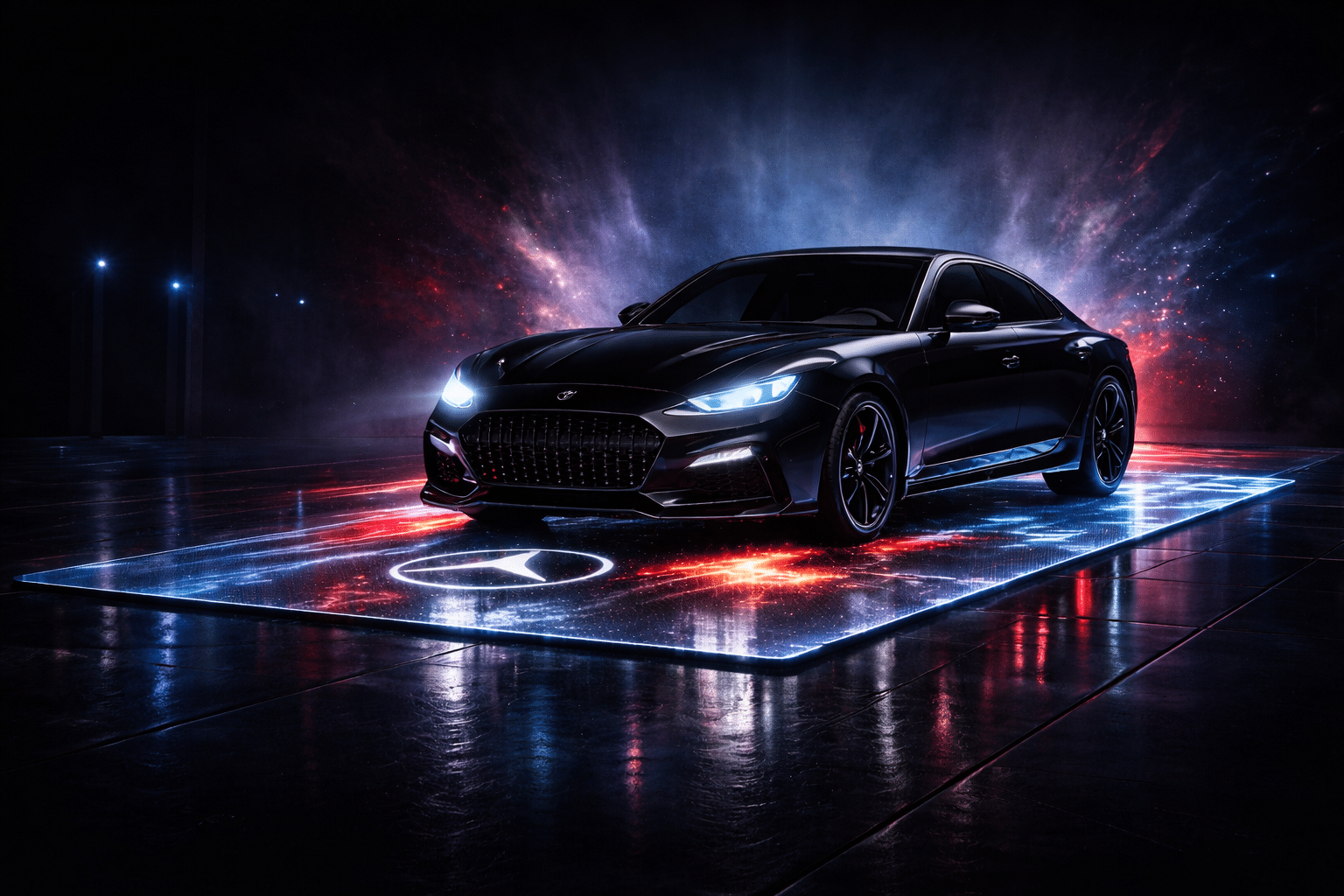 Luxury car on LED floor